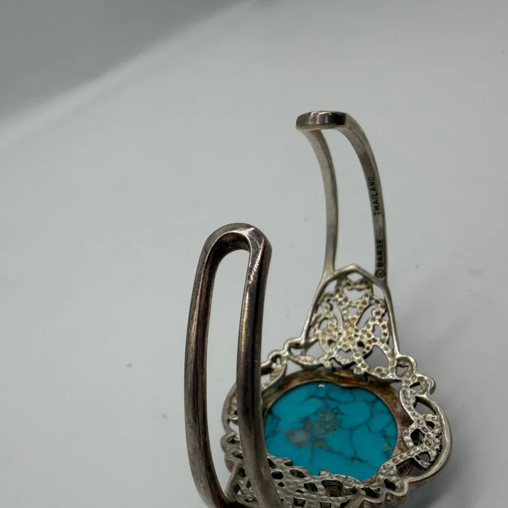 Barse Thailand Turquoise Filigree Cuff Bracelet Silver Tone Southwestern‎ Boho
